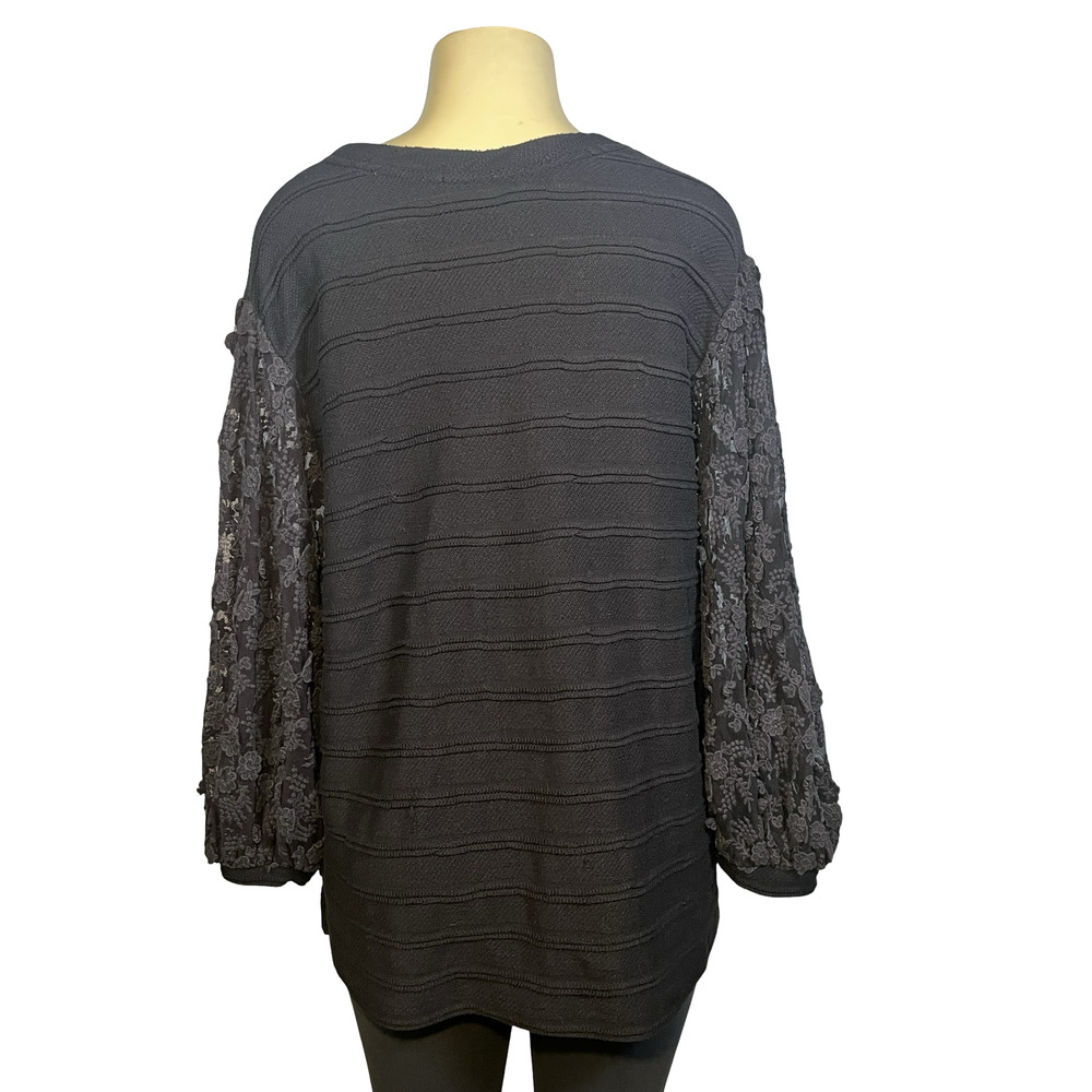 Anthropologie Eri + Ali Sweater Womens XL Black‎ Lace Balloon Sleeve Knit - Picture 4 of 13